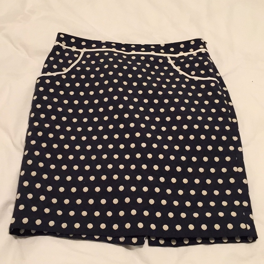 Limited navy and white polka dot pencil skirt